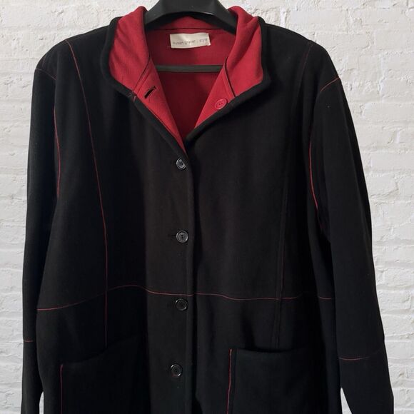 NWT Susan Graver Reversible Black Red Fleece Coat  Size  1X Full Front Button - Picture 3 of 16